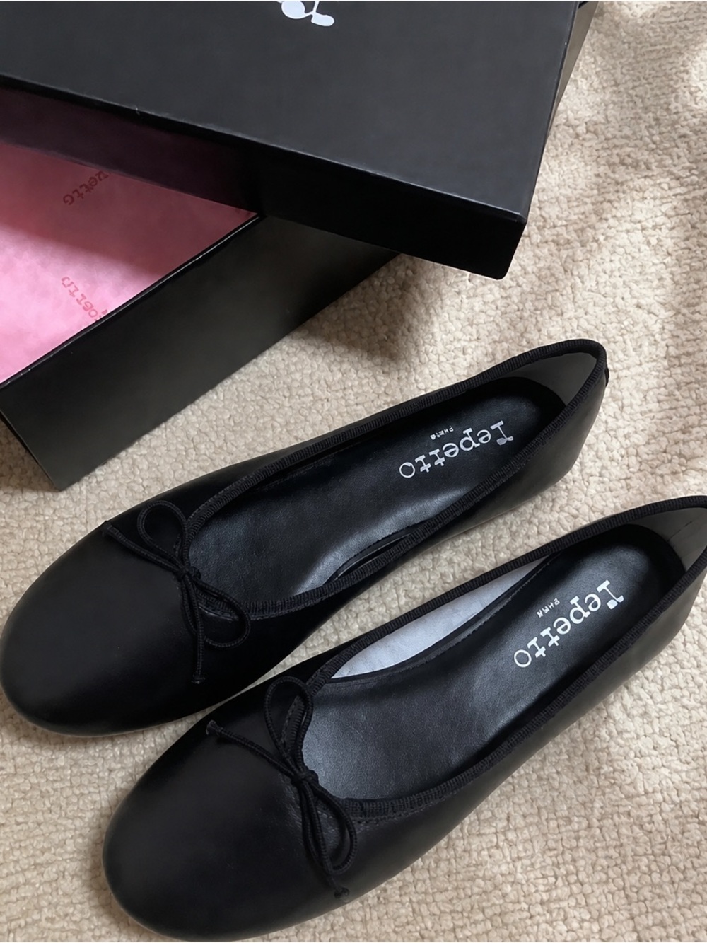 Repetto Black Leather Ballet Flats with Bow